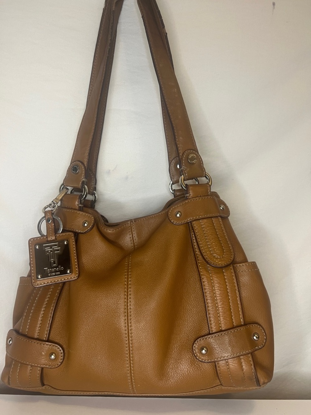 Tignanello Cognac Pebbled Leather Shoulder Bag